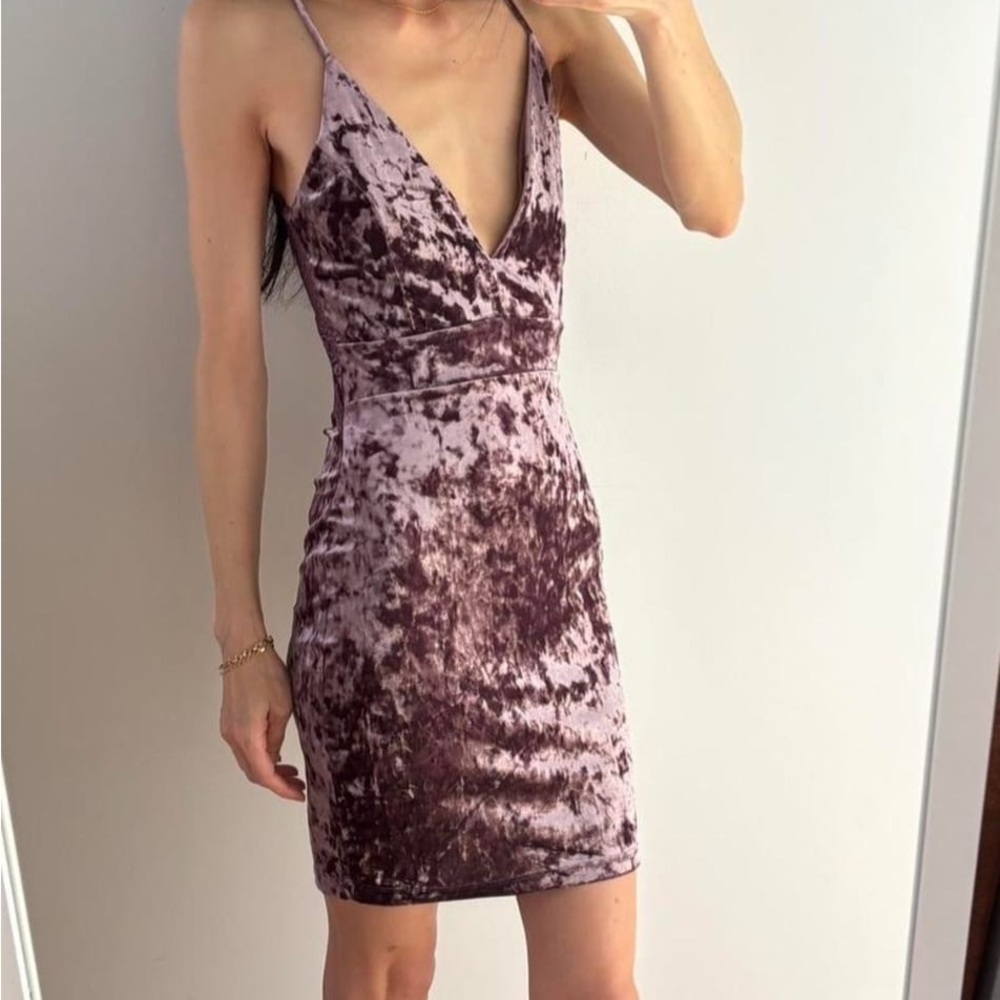 Beige Botany Sz L purple Velvet Spaghetti Strap Crisscross Back Detail Dress